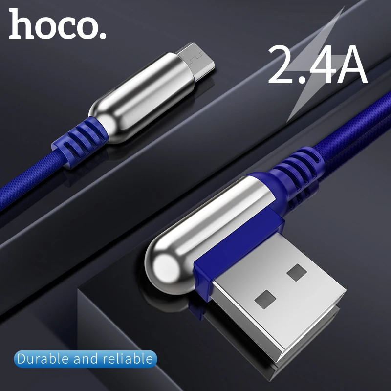 HOCO Micro USB кабель 2.4A цинковый сплав 90 градусов для samsung Xiaomi huawei Android Быстрая зарядка
