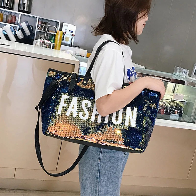 Блестящая Женская дорожная сумка с блестками роскошная женская для путешествий