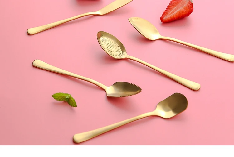 Stainless Steel Spoon Cute Ice Cream Coffee Fruit Spoons Butter Knife Teaspoon Gold Plating Dessert Cake Sugar Spoon Tableware