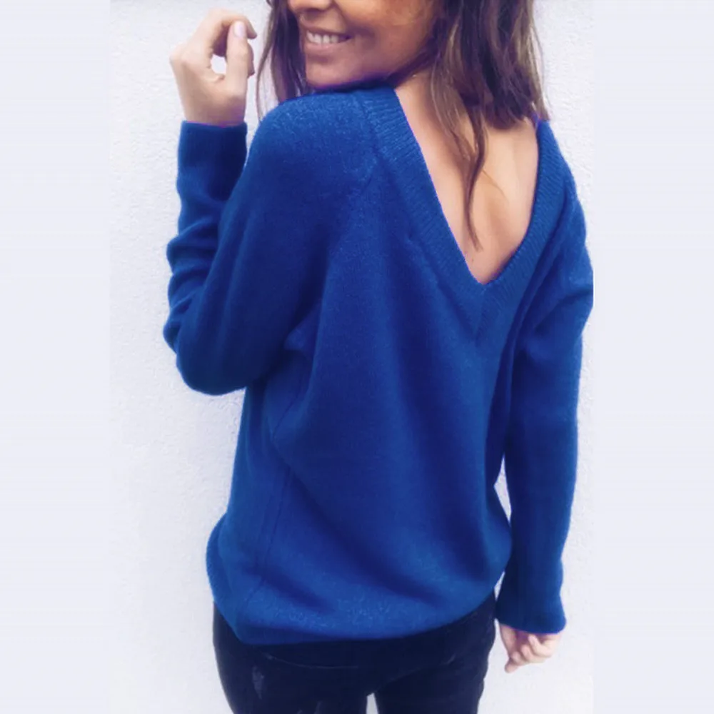 CHAMSGEND Winter Women Sweaters Fashion V-Neck Blouse Solid Long Sleeve Loose Knitted Sweater Casual Cotton No21 | Женская одежда