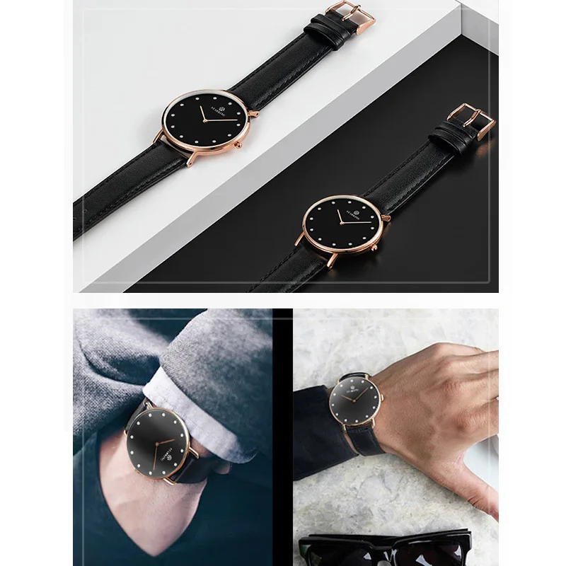 Часы STARKING для пар кварцевые из натуральной кожи водонепроницаемые до 30 м черные