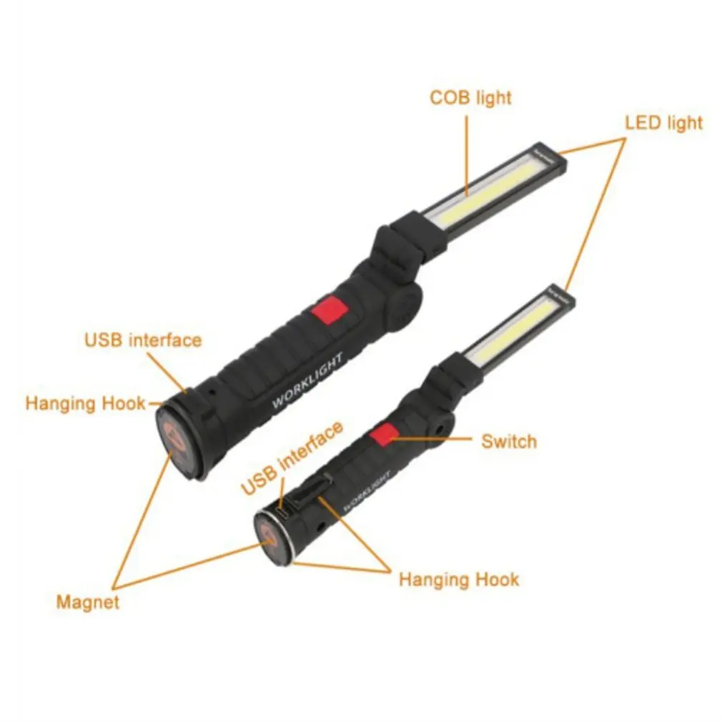 COB светодиодный рабочий свет ручной фонарик беспроводные складные огни USB
