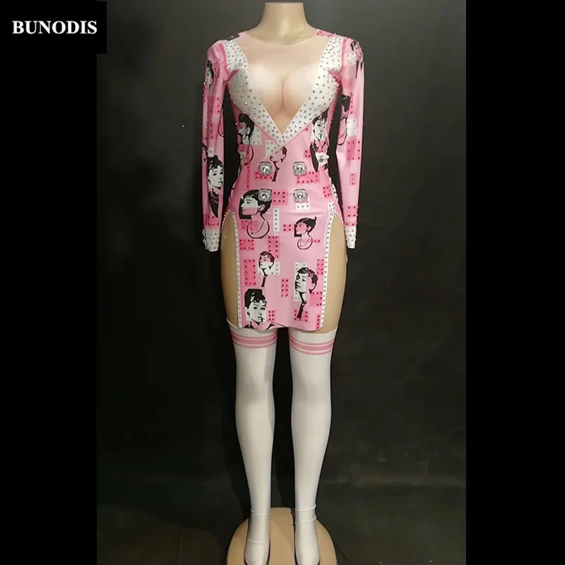 BU426 Для женщин сексуальная Cheongsam рукавов сверкающими AB кристаллы сцена для