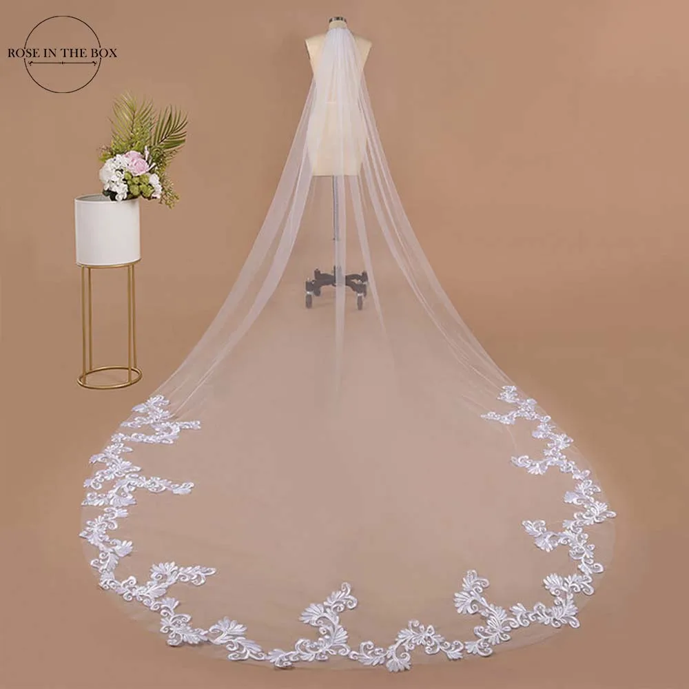 Свадебная вуаль 3 м один слой свадебная Фата с расческой белая кружевная кромка