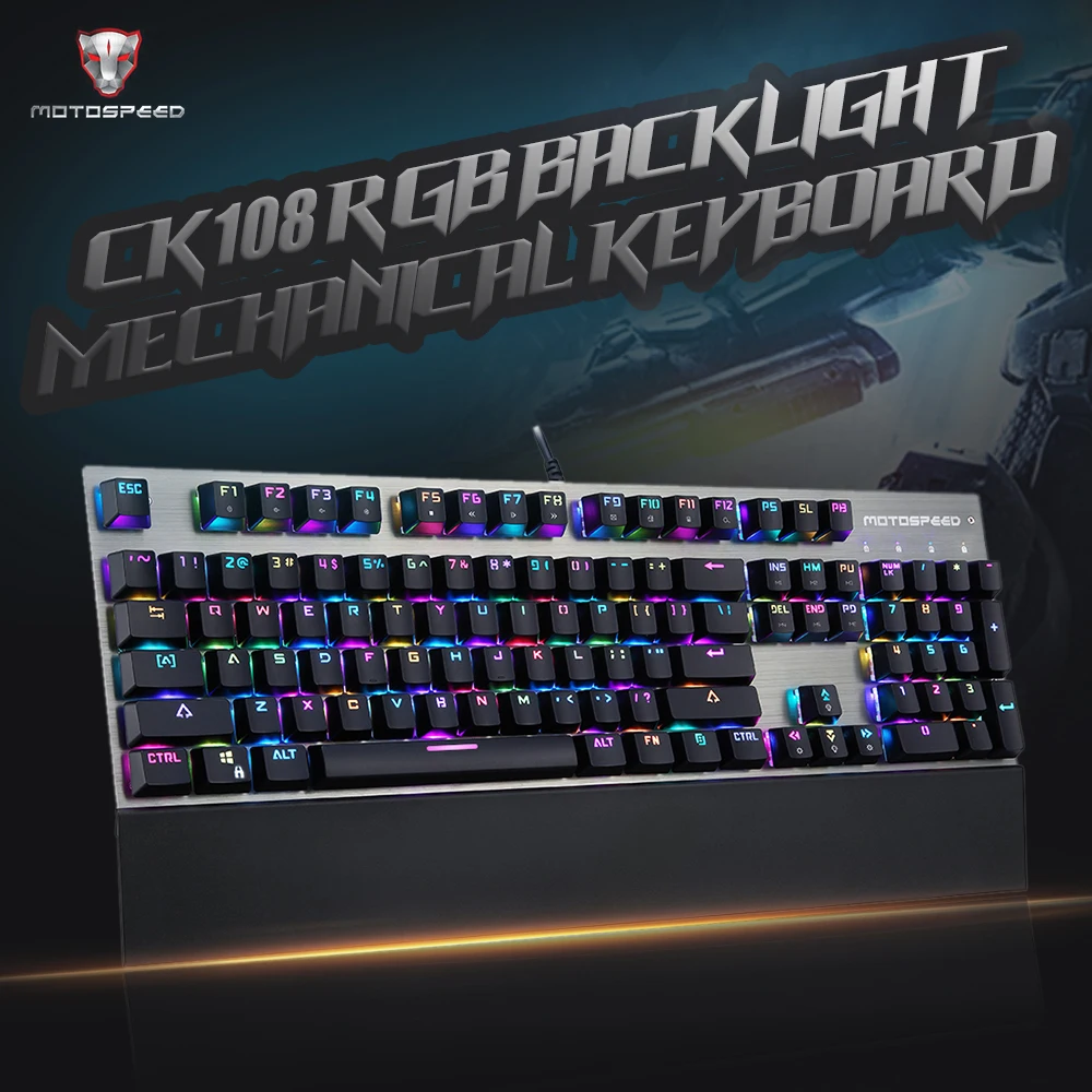 Клавиатура Motospeed CK108 с 104 клавишами черная/синяя переключатель RGB подсветка