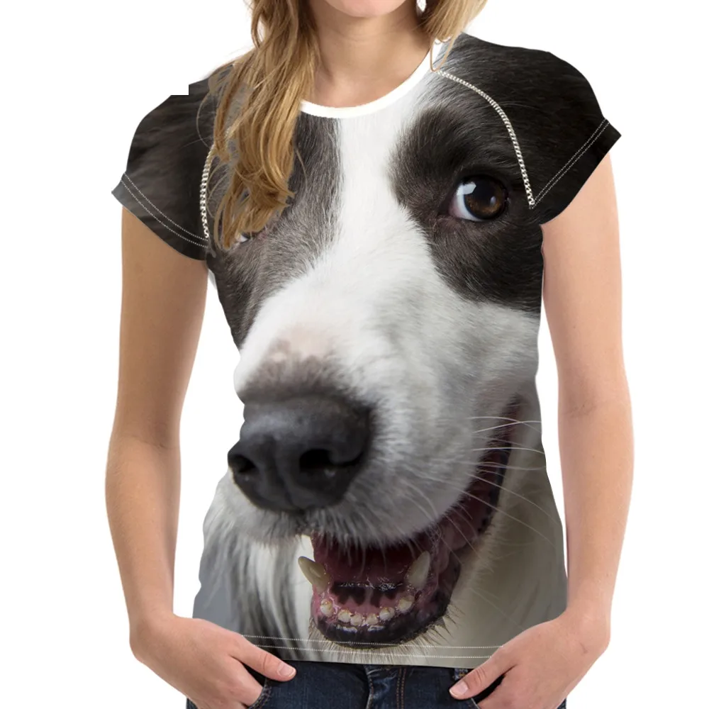 

Funny 3D Dog Collie Print T Shirts Women Fashion Brand Summer Short T-shirts Casual Breathable Harajuku O Neck Tees