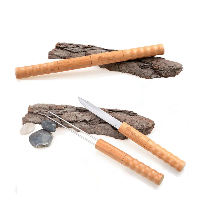 Портативная столовая посуда из нержавеющей стали 2 шт./компл. вилка деревянная