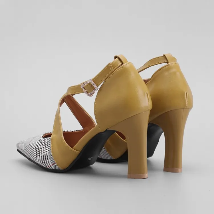 Sianie Tianie summer plaid checked cover toe super thin high heels woman shoes cross strap sexy women gladiator sandals
