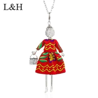 red blue embroidered dress girl pendant necklace silver long chain choker doll necklace for women girls statement party jewelry