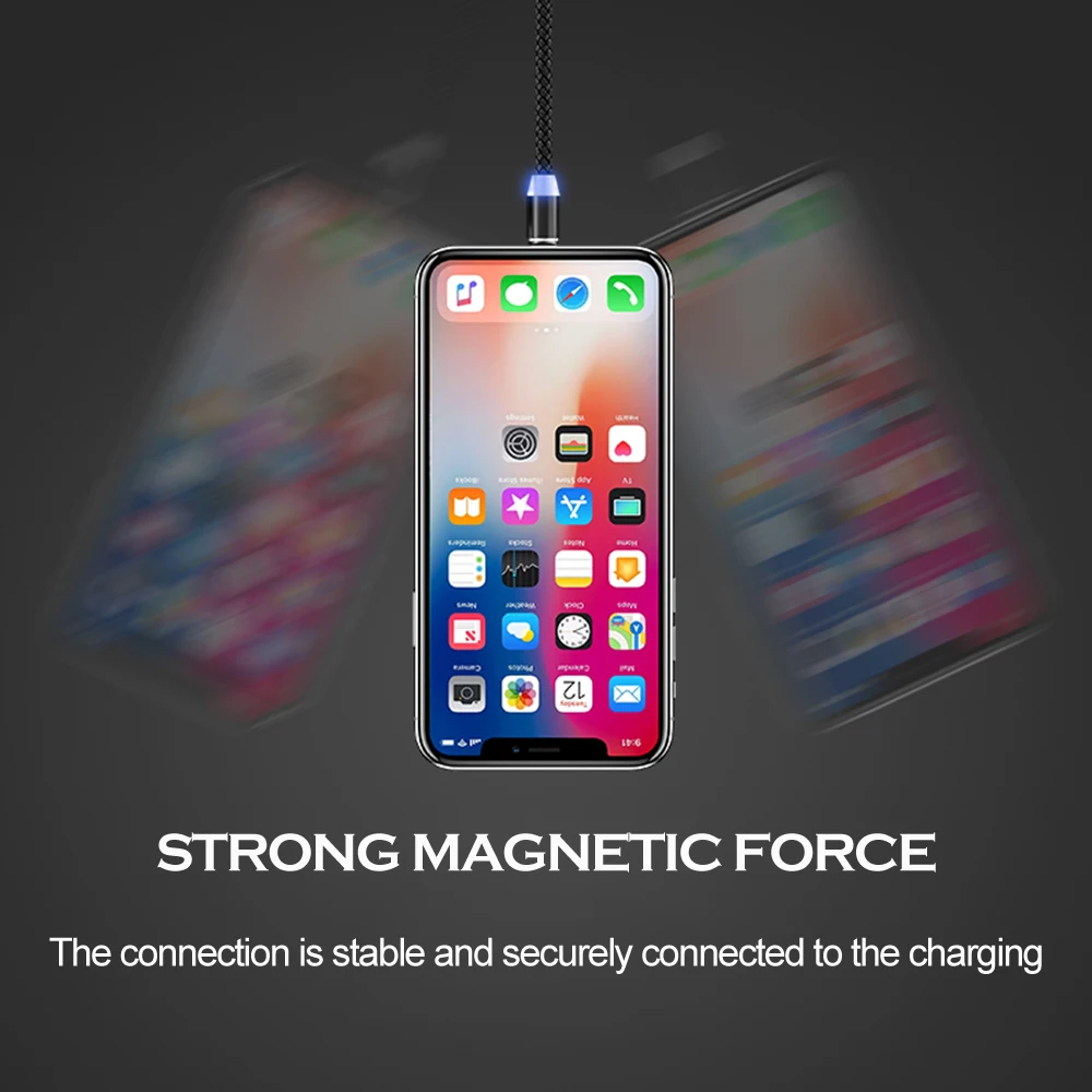 Магнитный светодиодный usb-кабель для быстрой зарядки для iphone 6, 6s, 7, 8, XS, X, шнур зарядного устройства для samsung s9/10 type-C, Micro USB кабель для зарядки телефона