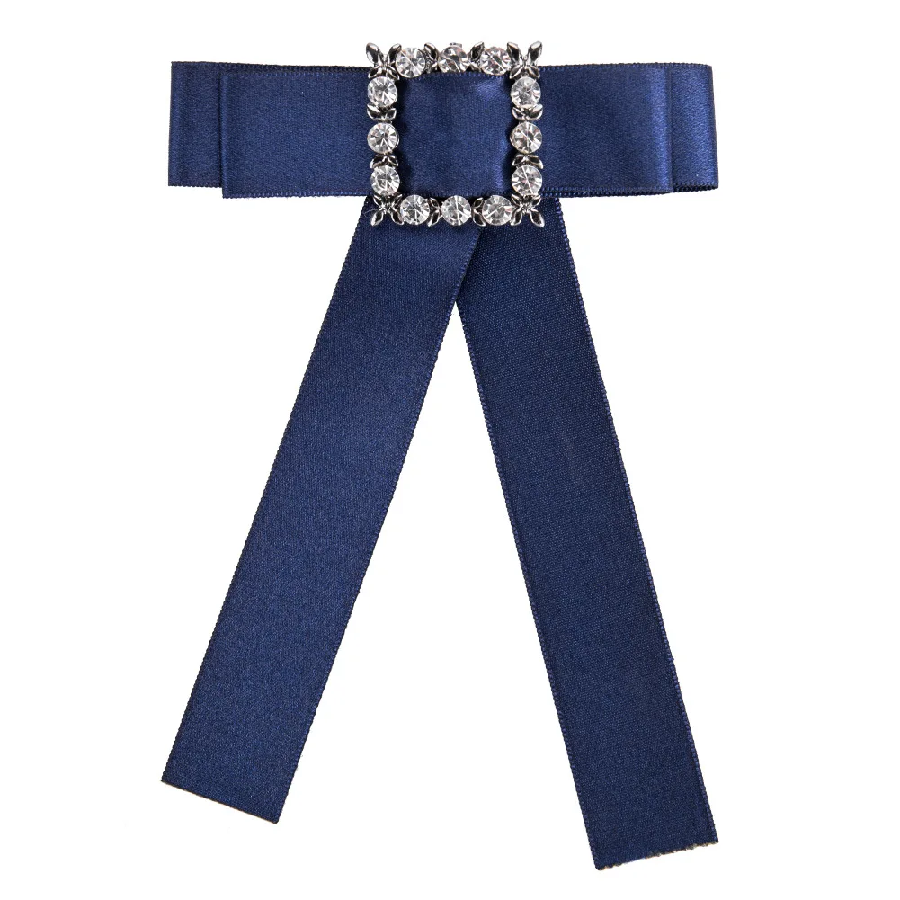 Женский галстук бабочка с кристаллами однотонный длинный из хлопковой ленты