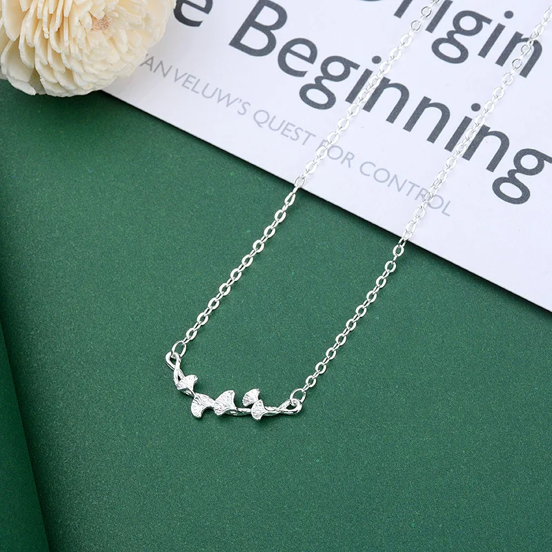 

FENGLI 925 Silver Color Leaf Shape Necklace for Women Elegant Lady Birthday Best Gift Jewelry
