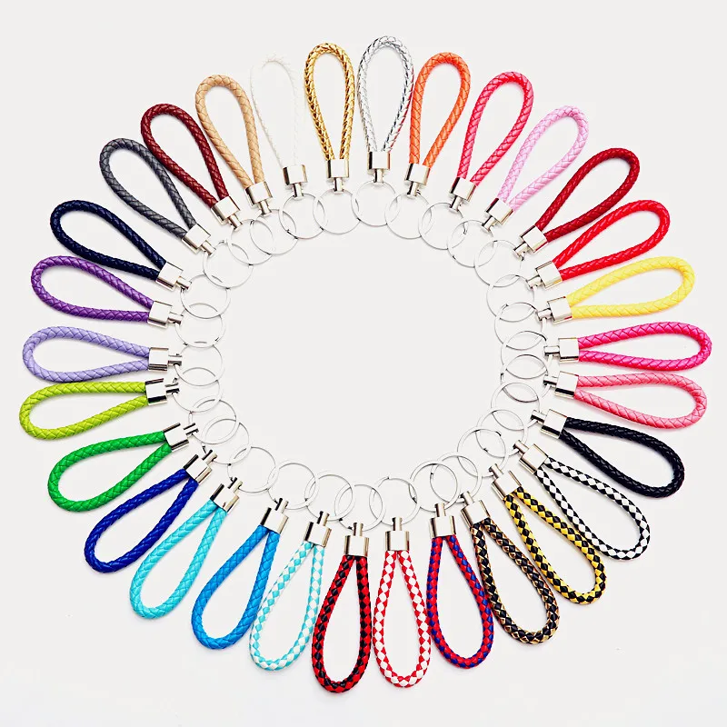 

New PU Leather Braided Woven Rope keychain For women DIY bag Pendant Key Chain Men Holder Car Keyrings Metal Keychain Jewelry