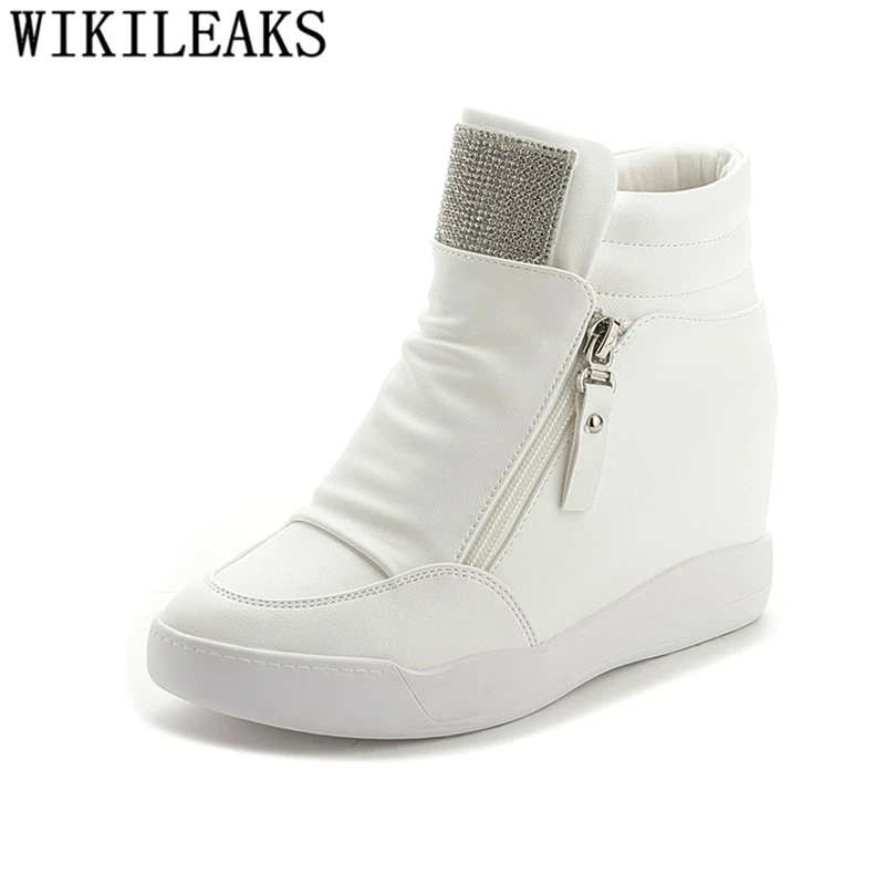 Стразы Кроссовки Увеличивающие рост туфли на танкетке для женщин Повседневная