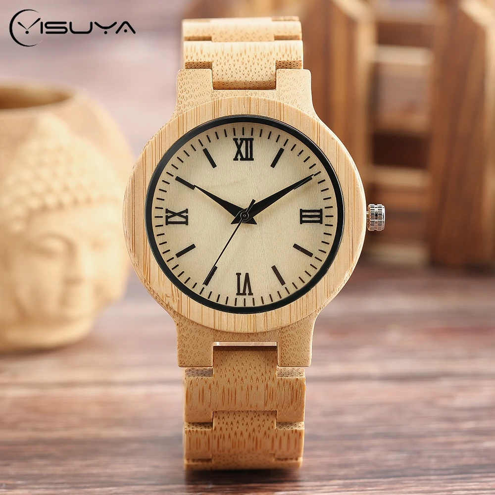 Nature Bamboo Wooden Wrist Watch Men Sport Casual Timber Quartz Mens Watches Fold Clasp Wood Band Roma Bangle Clock yisuya wooden watches men s mixed color stitching cross wood quartz watch women adjustable band lover s wrist watch unique gifts