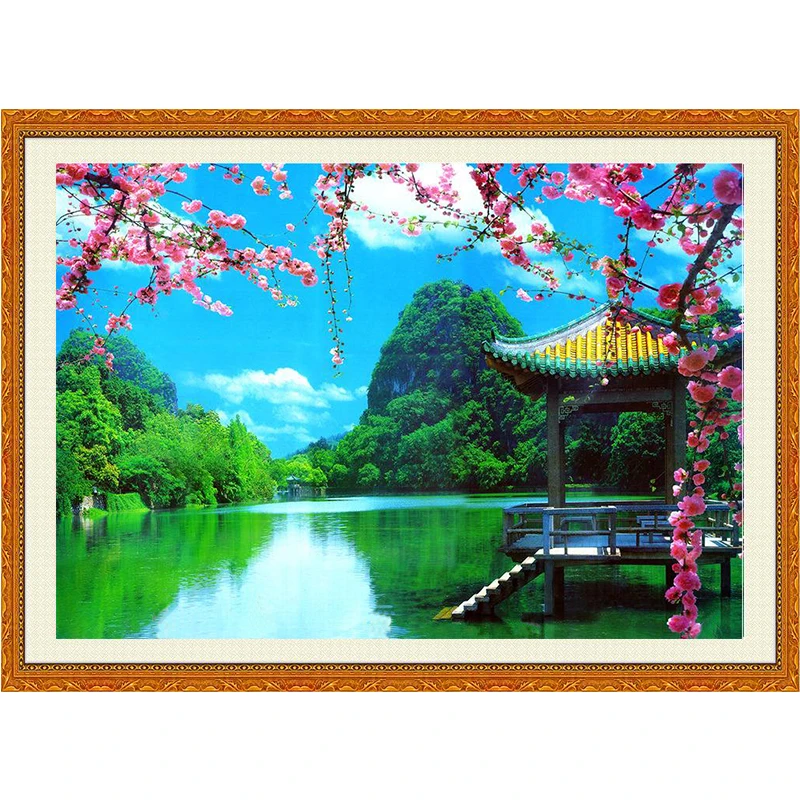 Поделки алмазов картина озеро Pavilion Вышивка полный квадратный алмаз вышивки
