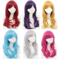 70cm high quality anime long wavy cosplay wig with bangs heat resistant synthetic hair black pink silver blue green woman wigs