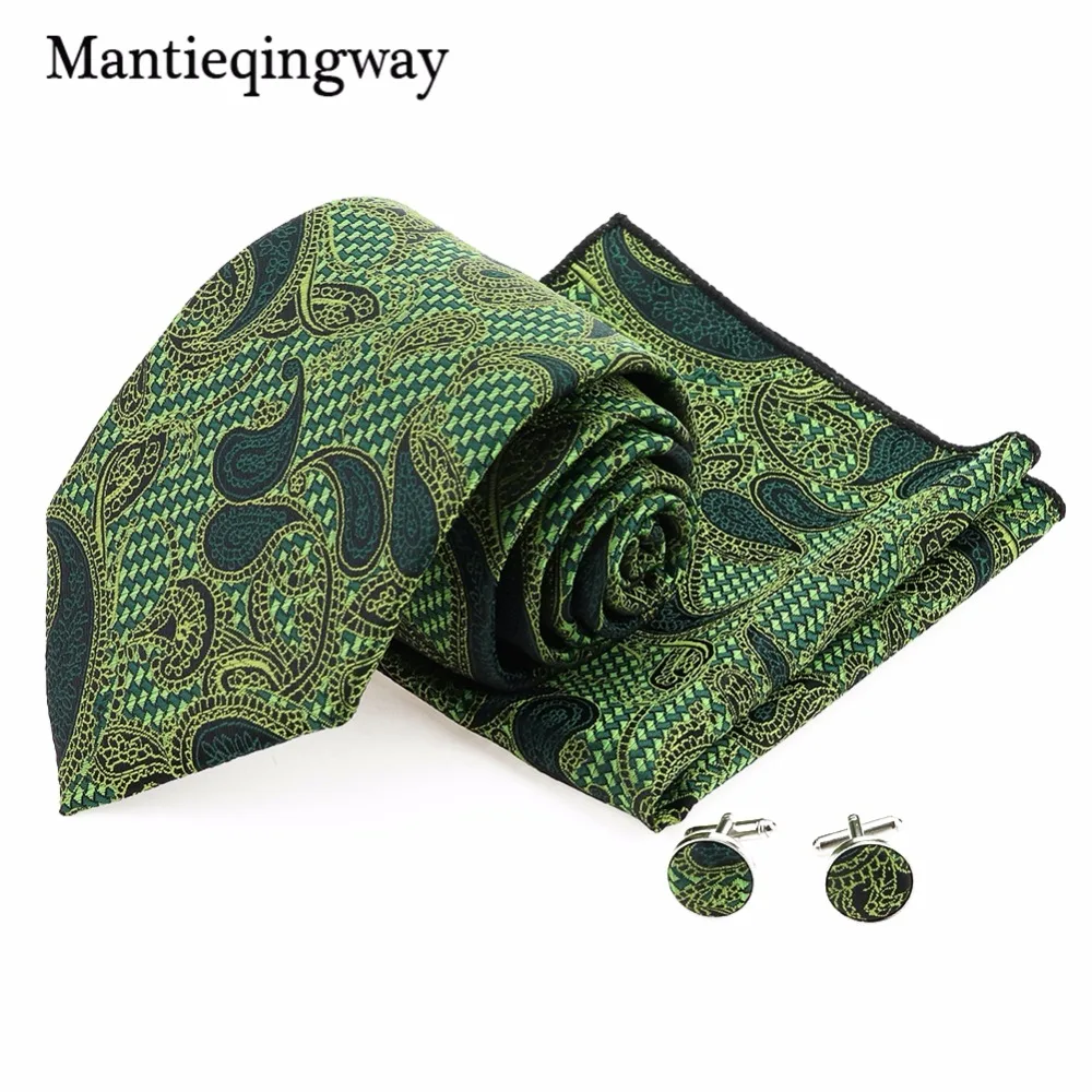 Mantieqingway 60 цветов галстук носовой платок Запонки Наборы для мужчин бизнес цветочные полосы печатных шеи галстук носовой Запонки Набор