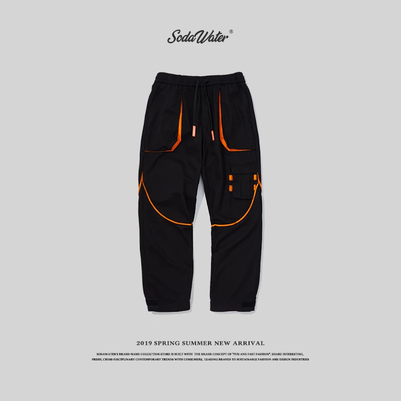 SODA WATER Men's Patchwork Jogging Pants Fashion 2019 Hip Hop Pocket Magic Sticks Feet Casual Straight 94186ss|Брюки-карго| |