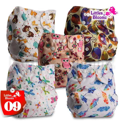 [Littles и Bloomz] 5 шт./компл. Детские Моющиеся Многоразовые реальные тканевые карманные подгузники, 5 подгузники/подгузники и 5 вставки из микроволокна в одном комплекте - Цвет: 09