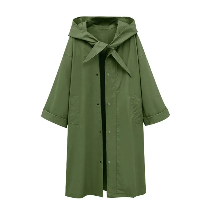 Long Hooded Trench Coat Women 2017 Autumn Winter Fashion Windbreaker Solid Color Casual Female Windbreakers Khaki Overcoat | Женская