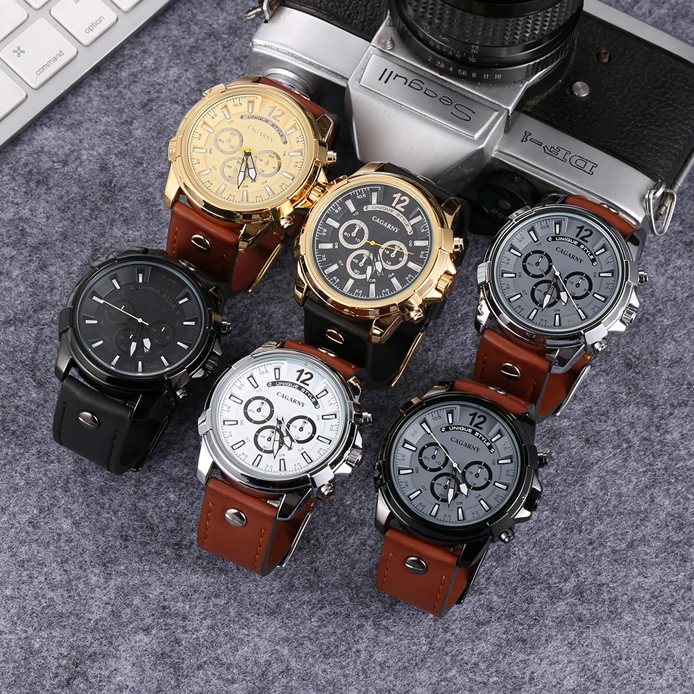 5.2cm Big Case Analog Quartz Watch Men Waterproof Leather Strap Mens Watches Luxury Brand Cagarny Military DZ Relogios Masculino | Наручные