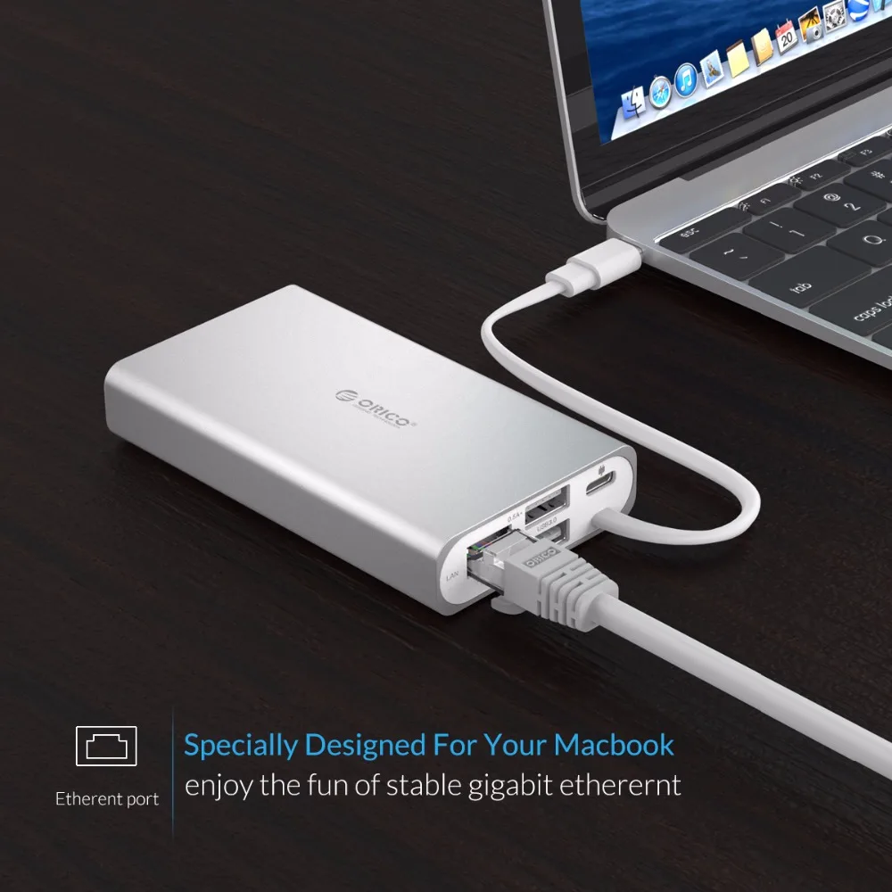 ORICO 6-в-1 USB-C Тип-C настольная док-станция для ноутбука для Apple MACbook USB-C к HDMI 4K VGA Порты и разъёмы концентратор RJ45 сети конвертер