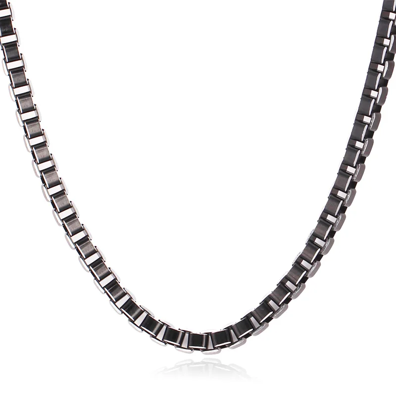 

New Items Cute Black Box Chains 316L Stainless Steel Necklace Bracelet Sets Jewelry For Men / Women 6MM 55CM 22'' N203