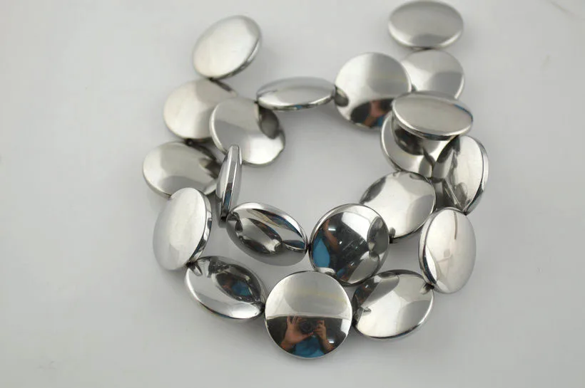 

Silver Beads Coin Shape Cake Beads High Quality Hematite Beads For luxury Accessory Necklace Bracelet Making 10strands