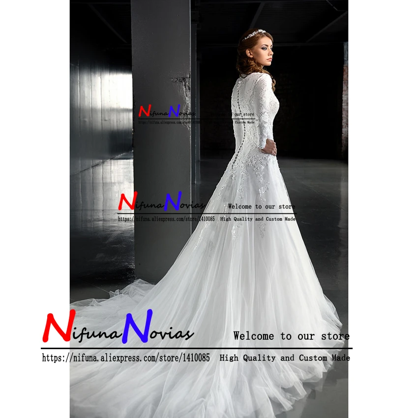 Vestido De Novia мусульманский с длинным рукавом свадебное платье es кружева бисерное