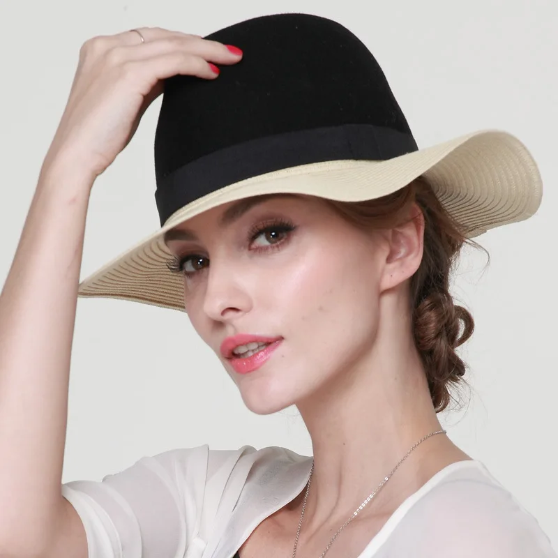 

Lady New Straw Hat Women Summer Wide Brim Floppy Beach Hats Fashion Lady Brown Sun Visor Uv Protect Outside Travel Cap B-7337