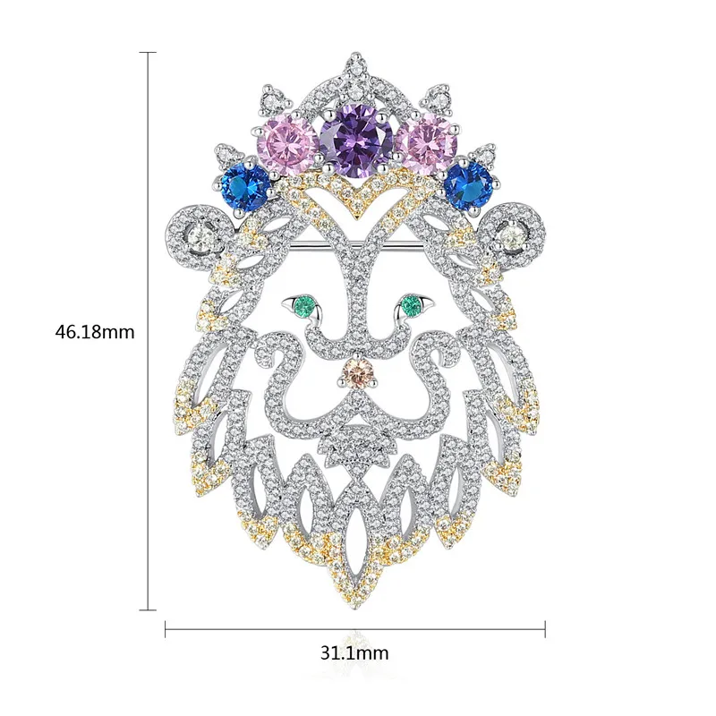 Яркая привлекательная красивая брошь FXLRY в форме животного льва разноцветная