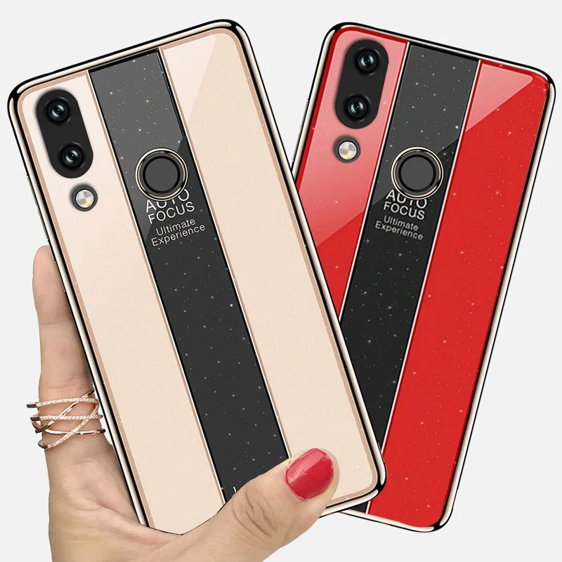 KaiNuEn Coque, чехол, чехол, для Xiaomi Redmi Note 7 Pro Note7 7Pro Блестящий Роскошный Жесткий чехол из закаленного стекла для телефона 360