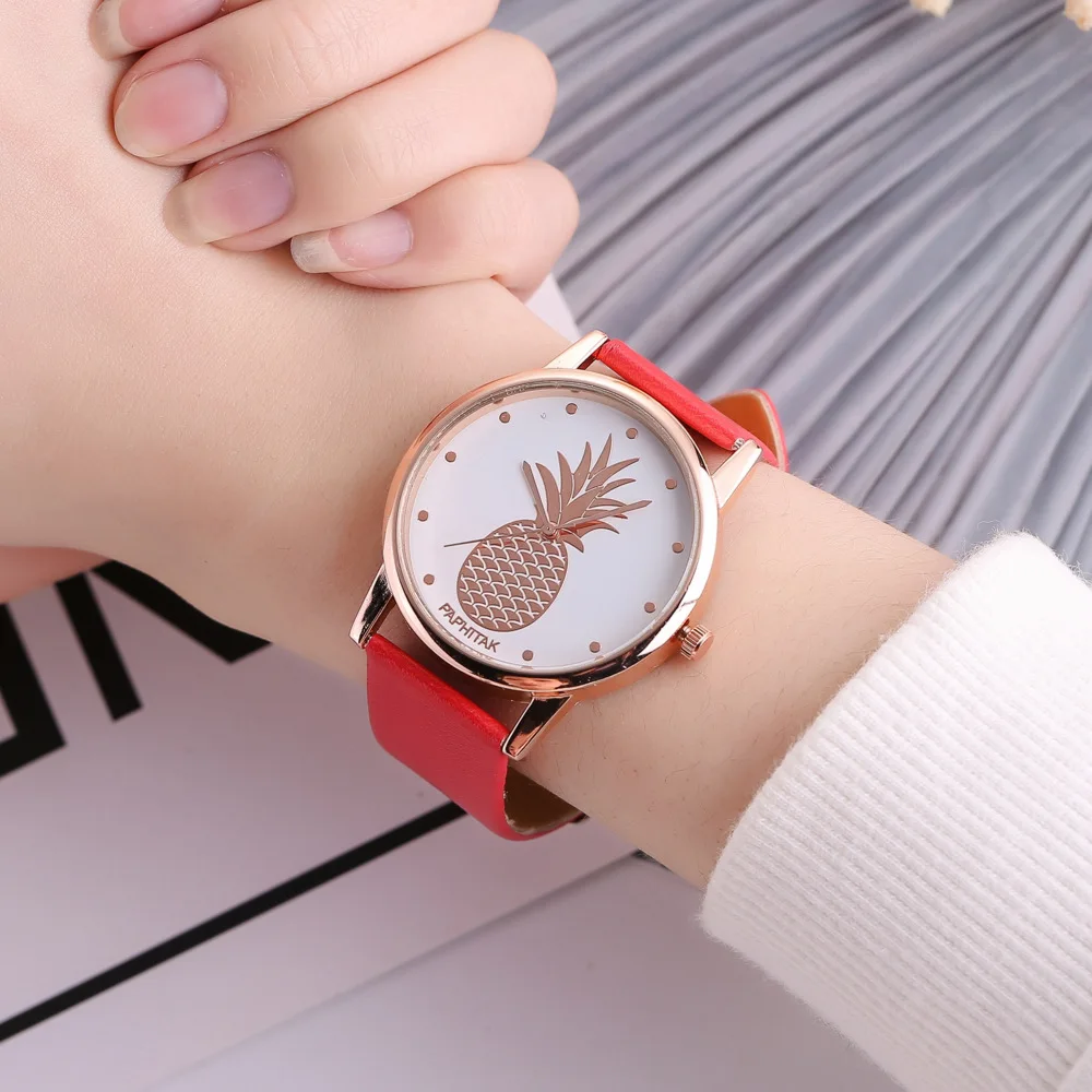 Мода ананас циферблат наручные часы Reloj para mujer кожаный ремешок Для женщин