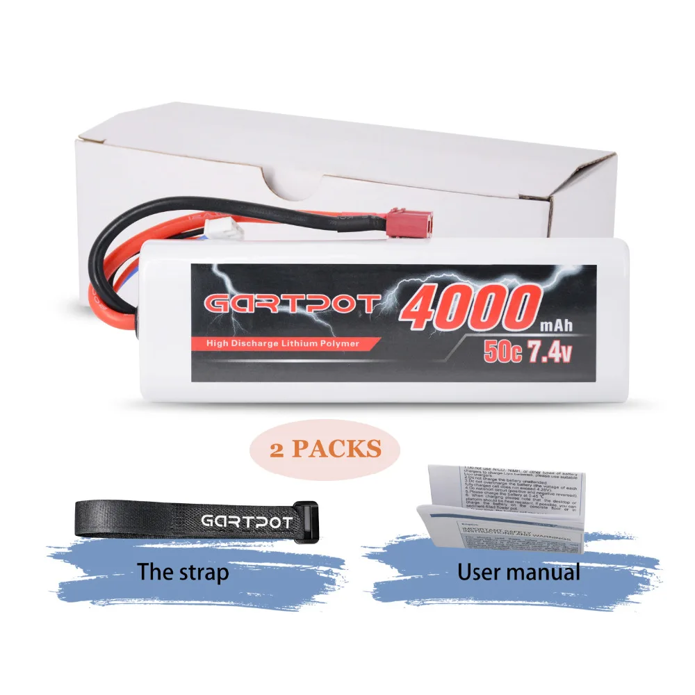 2 шт. аккумулятор GARTPOT Lipo 4000 мАч 7 4 В автомобильная батарея RC 2S 50C с разъемом Deans для