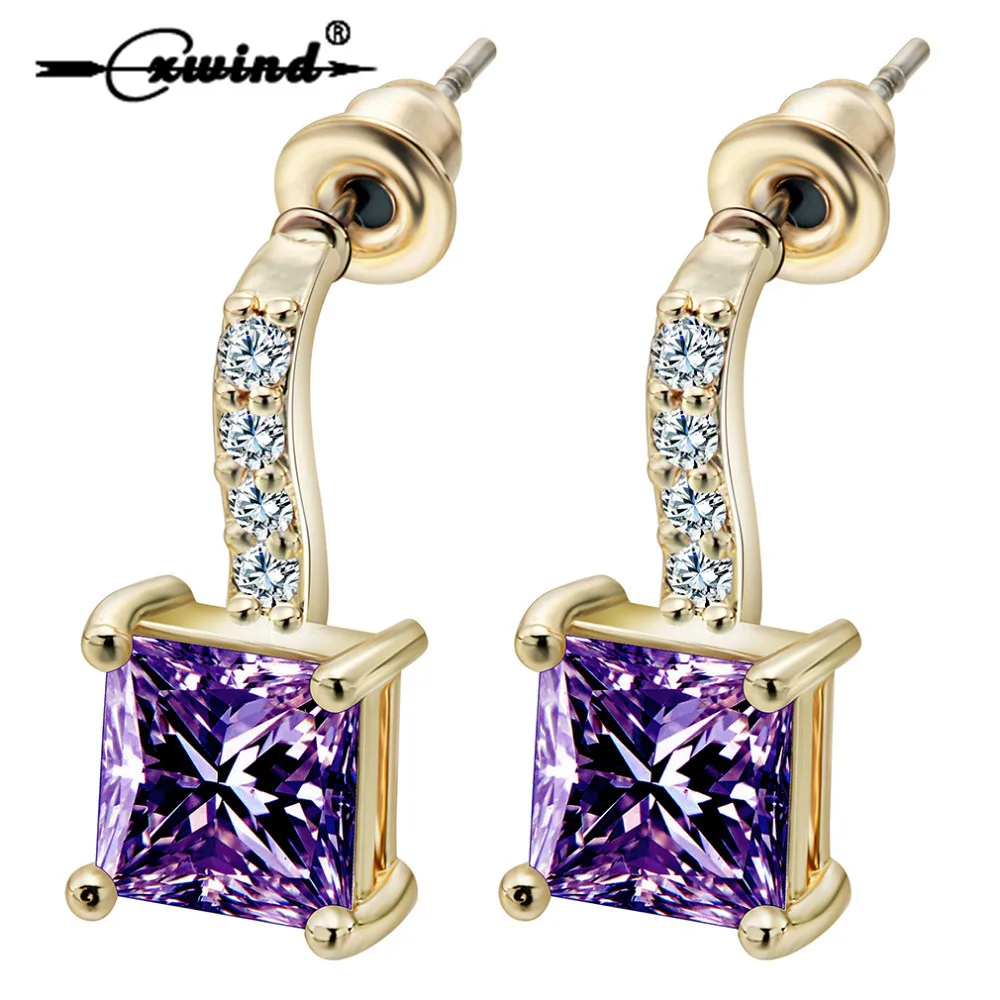 

Cxwind Charms White/Purple Square Crystal Zircon Earring Unique Design Piercing Stud Earrings for Women Girl Gift Jewelry
