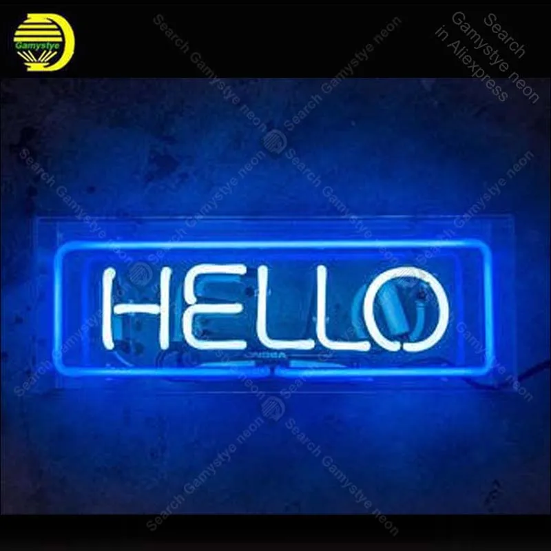 Neon Sign HELLO Signs for Restaurant Glass Tubes Bulbs decorate Room wall Handcraft in Acrylic Box hot sale | Лампы и освещение