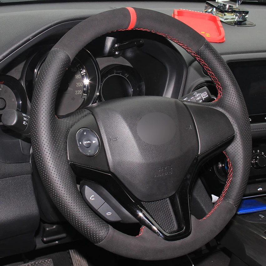 Натуральная кожа черная замша чехол рулевого колеса автомобиля для Honda New Fit