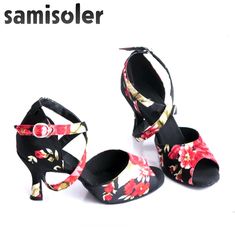 Samisoler/Новинка 2018 года обувь для латиноамериканских танцев Женская атласная на