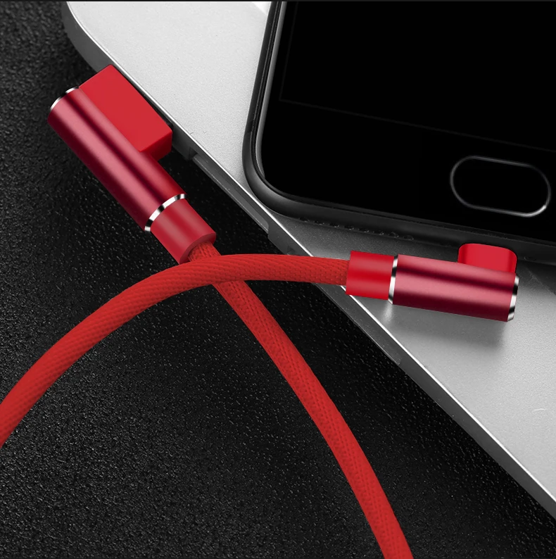 1, 2, 3 м, кабель Micro USB, 3 А, быстрое зарядное устройство, usb-шнур Suntaiho, 90 градусов, налокотник, кабель для передачи данных для samsung/sony/Xiaomi, Android Phone - Цвет: Красный