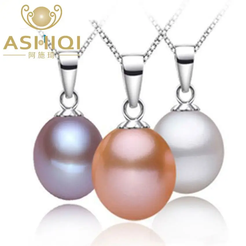 ASHIQI натуральный пресноводный жемчуг ожерелья и кулоны серебро 925 пробы для