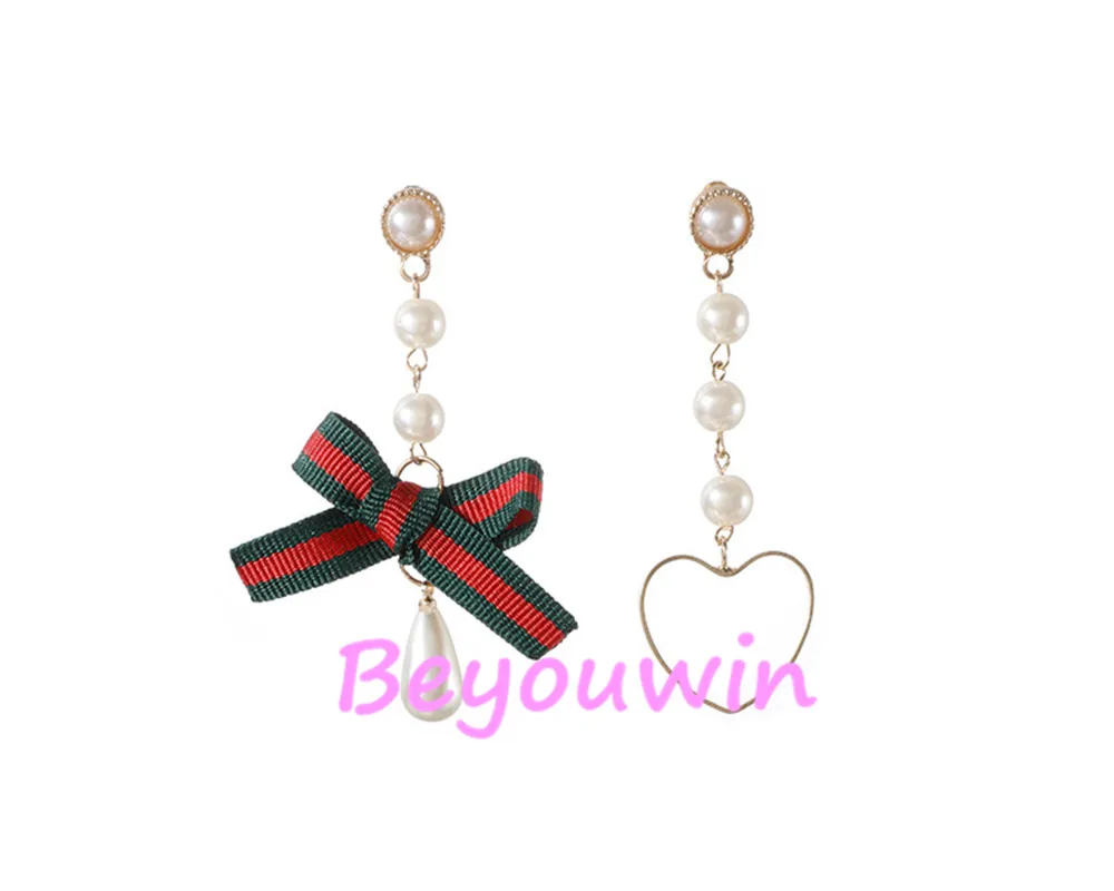 200pcs/lot fashion red green pearl heart style earrings wholesale stylish lady tassel for girl | Украшения и аксессуары