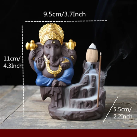 Gold-plated Blue VILEAD 11 см 12 см керамика слон Бог Ганеша статуэтки Индия, Таиланд украшения сзади благовония горелки статуэтки украшения Hogar - Цвет: Gold-plated Blue