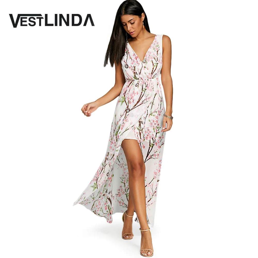 Женское шифоновое платье VESTLINDA летнее элегантное в пол без рукавов с v образным