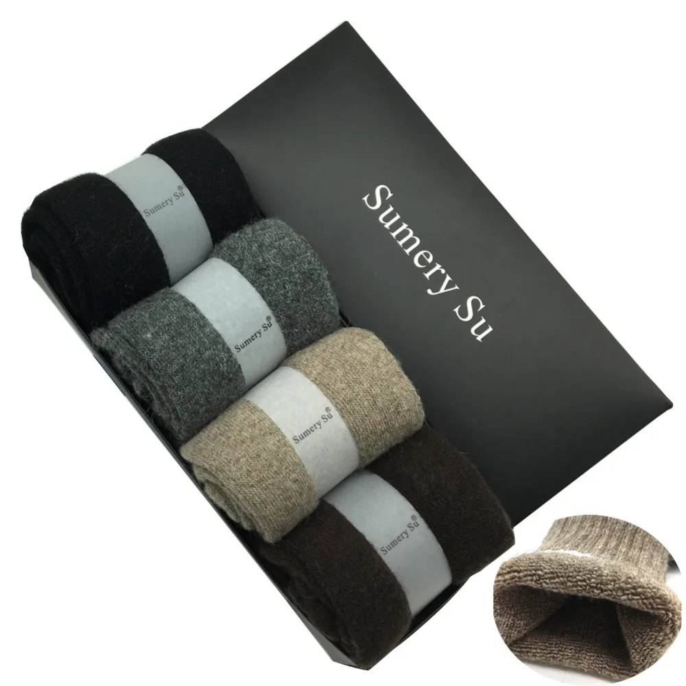 4 Pairs/Box New Winter Thick Wool Socks Men Brand Fashion Cashmere Breathable Socks Meias Male 4 Colors