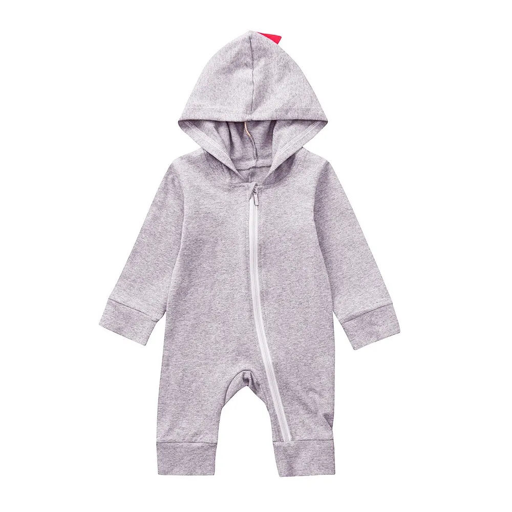 Gray Костюм для малышей с объемным рисунком динозавра; однотонные розовые и серые комбинезоны; теплые хлопковые комбинезоны весна-осень г.; весенние комбинезоны; хлопковый спортивный костюм для новорожденных - Цвет: Gray