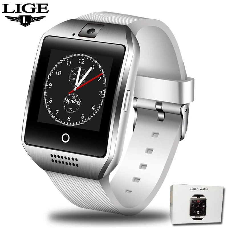 LIGE Новые Bluetooth Смарт-часы подключение мобильного телефона воспроизведение музыки будильник анти-потеря поддержка TF SIM Камера Спортивные умные часы - Цвет: white