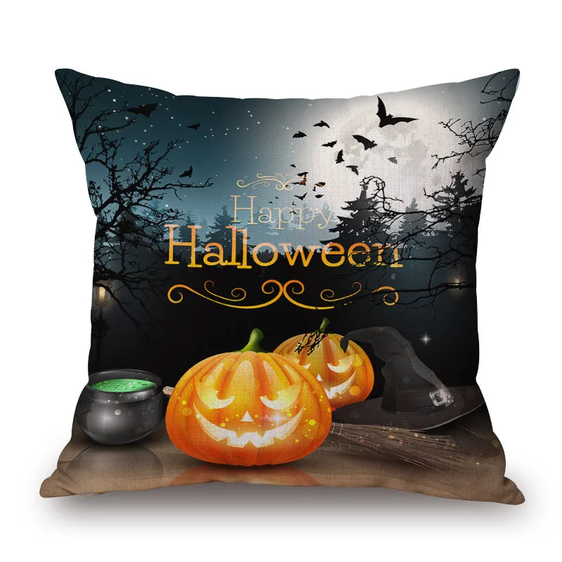 Halloween Decorative Sofa Pillows Cotton linen Trick Party Decoration Patio Cushion Pumpkin face Castle car | Дом и сад