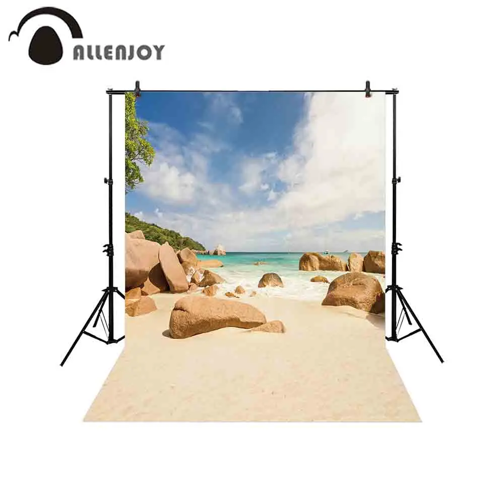 

Фон для профессиональной фотосъемки Allenjoy песчаный тропический пляж валуны бирюзовый фон с океаном
