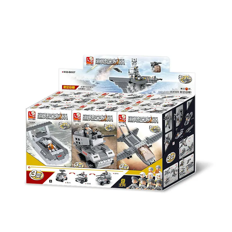 

9 IN 1 Aircrafts carriers 1001PCS Building Blocks 3 Shapes Changes Each Model Self-Locking Bricks with 9PCS Figurines